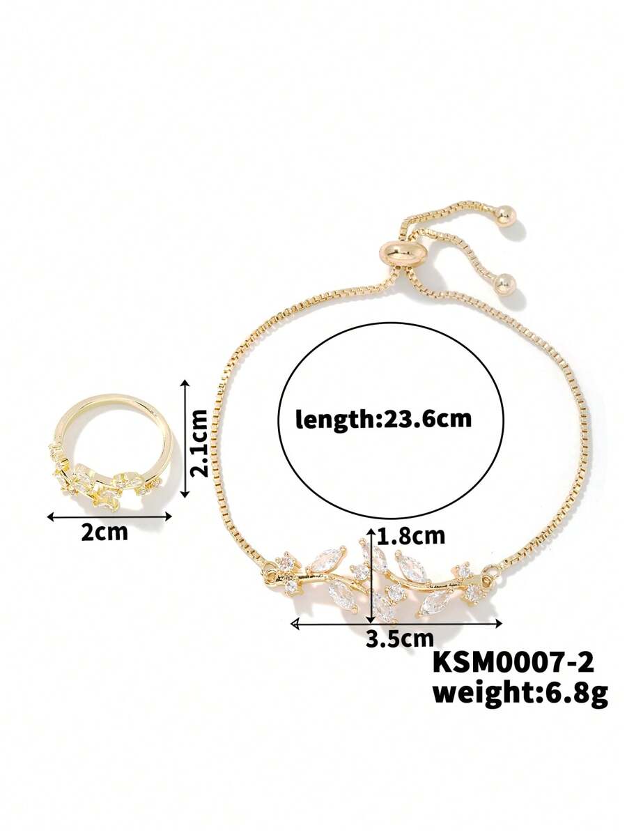 SHEIN طقم مجوهرات أسورة وخاتم على شكل ورق