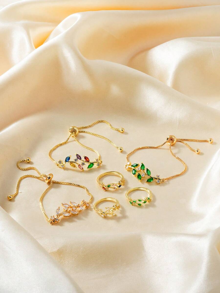 SHEIN طقم مجوهرات أسورة وخاتم على شكل ورق