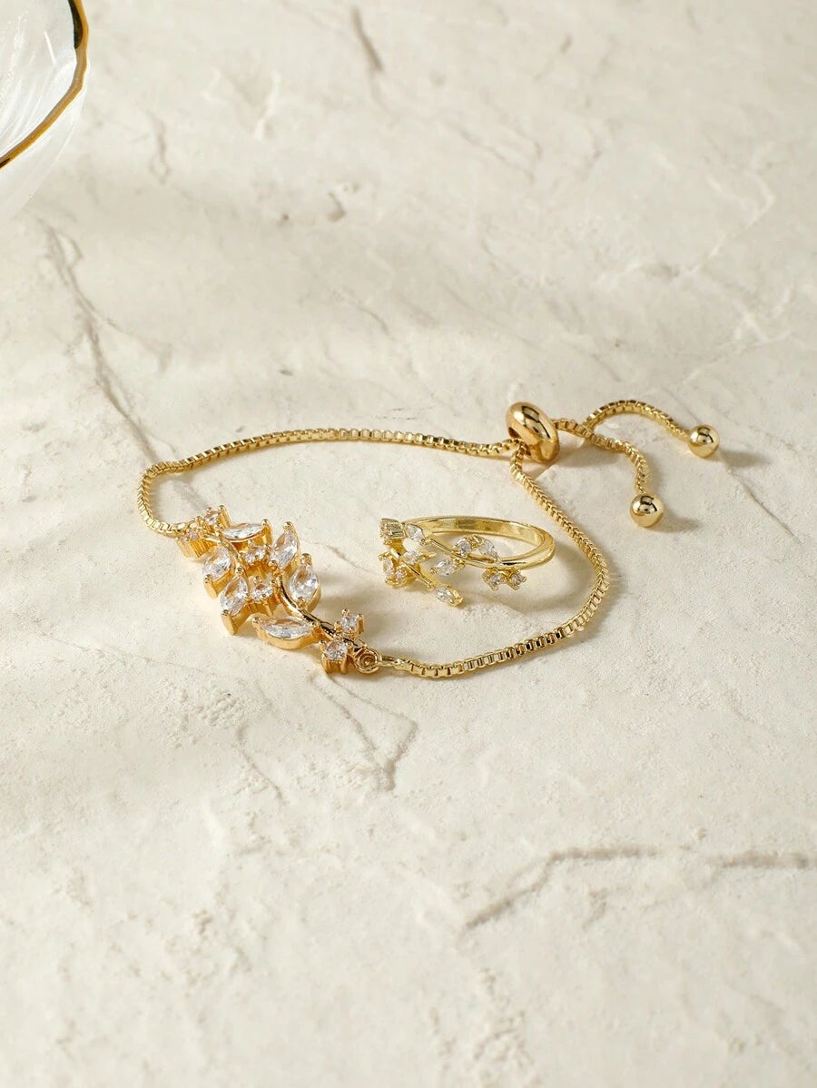 SHEIN طقم مجوهرات أسورة وخاتم على شكل ورق