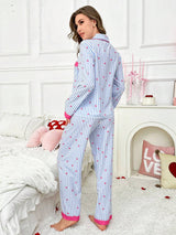 SHEIN CottageSlumber طقم بيجامة قطعتين بنقشة قلب مخطط