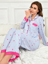 SHEIN CottageSlumber طقم بيجامة قطعتين بنقشة قلب مخطط
