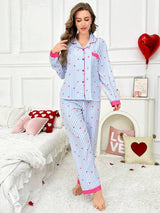 SHEIN CottageSlumber طقم بيجامة قطعتين بنقشة قلب مخطط