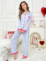 SHEIN CottageSlumber طقم بيجامة قطعتين بنقشة قلب مخطط