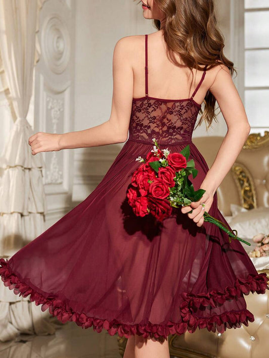 SHEIN Slumberist ثوب نوم شبكي شفاف بزخارف زهرية ودانتيل