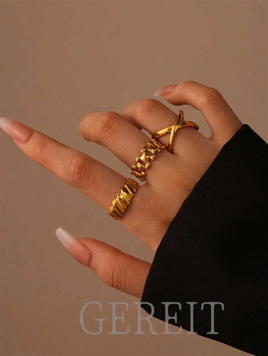 SHEIN GEREIT طقم 3 خواتم صليبية فارغة ستانلس ستيل عيار 18 قيراط