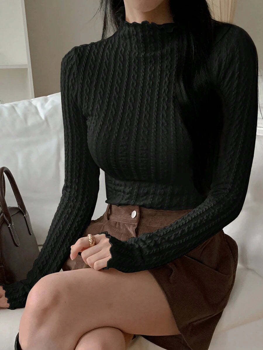 SHEIN DAZY قميص بياقة عالية بأكمام طويلة