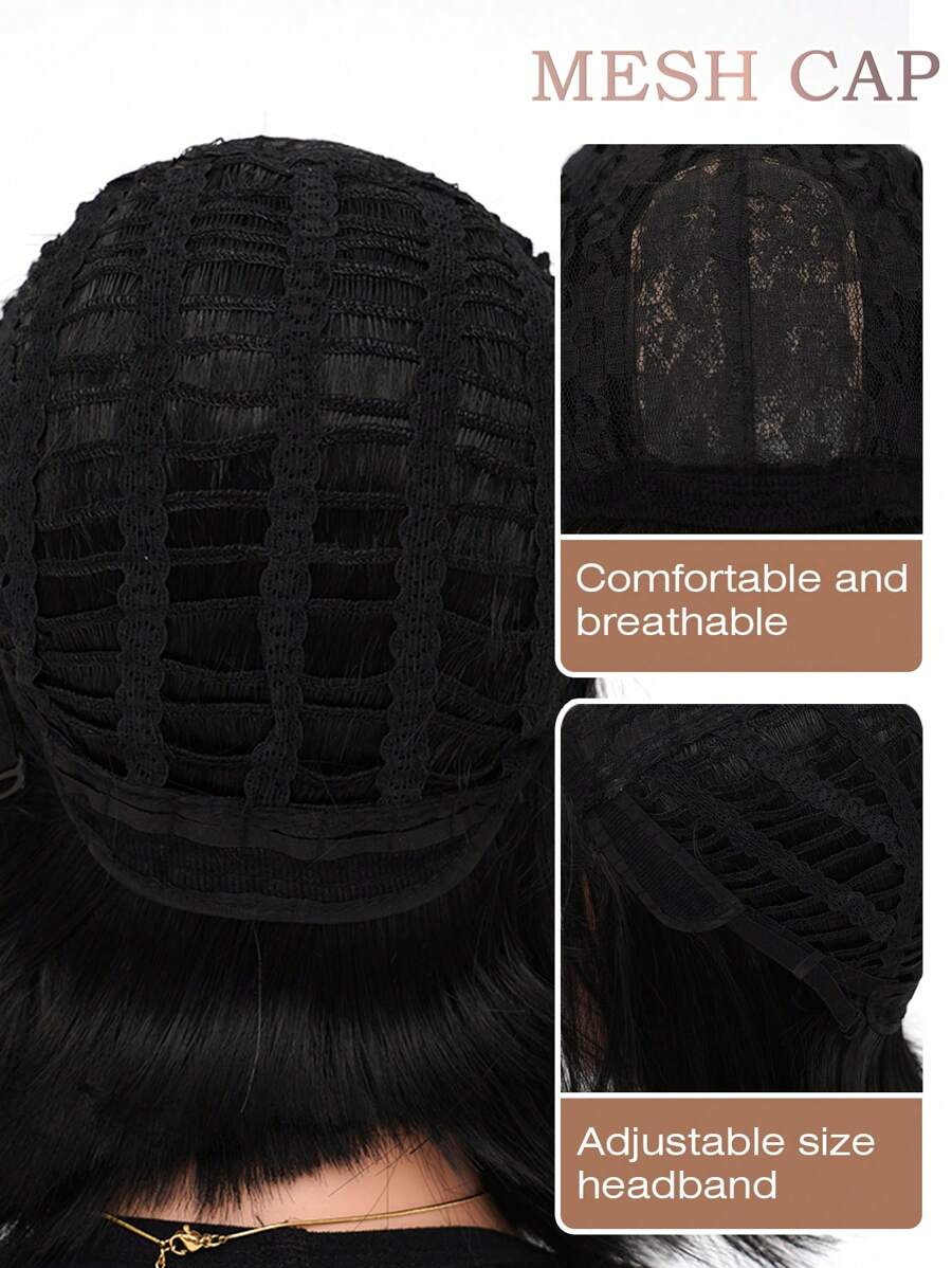 SHEIN باروكة شعر قصير أسود 12 بوصة مع غرة مقاومة للحرارة