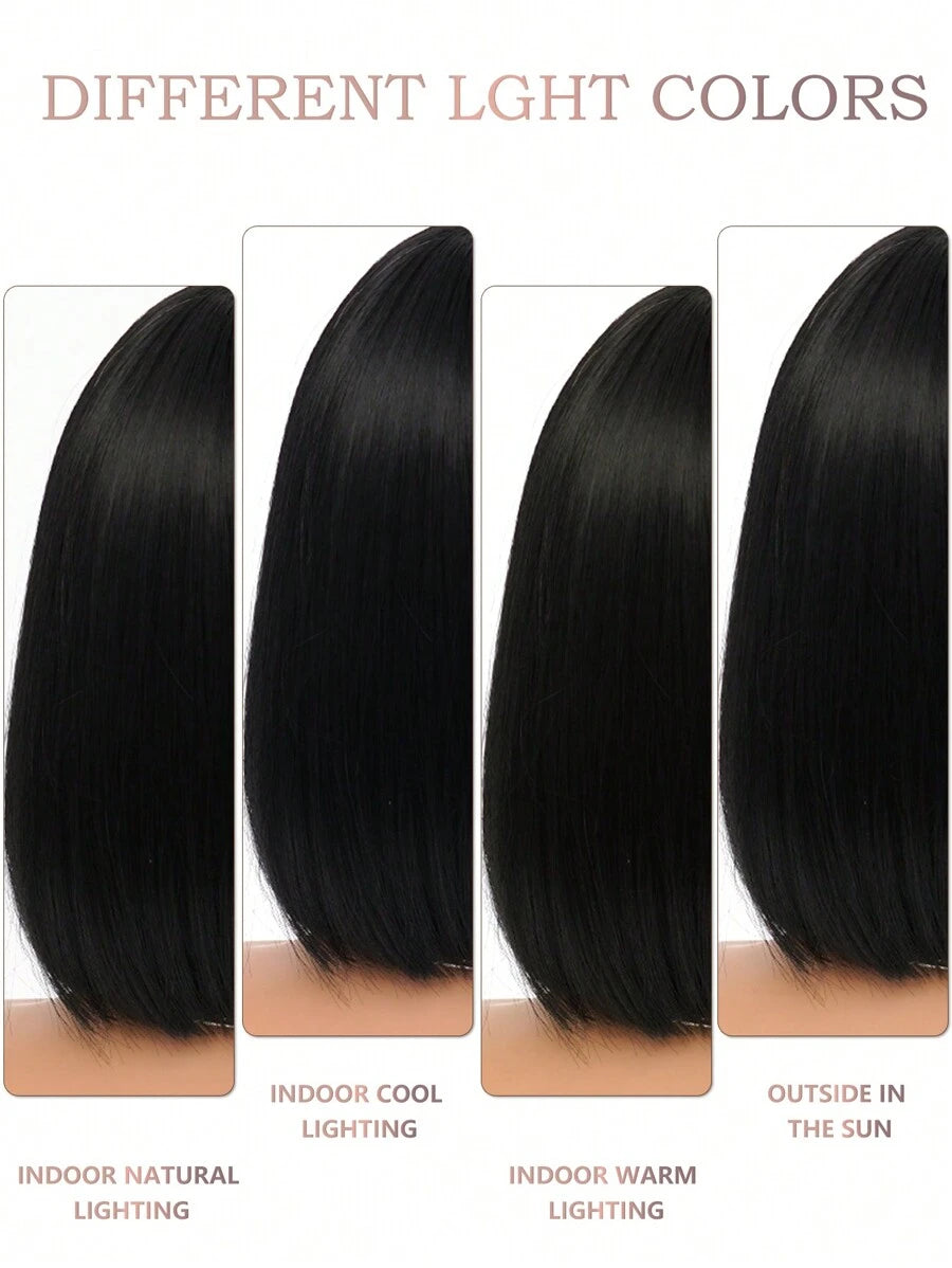 SHEIN باروكة شعر قصير أسود 12 بوصة مع غرة مقاومة للحرارة