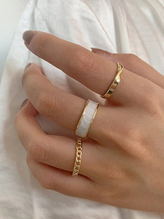 SHEIN طقم ذهبي 3 خواتم بوهيمي مطلي بالمينا