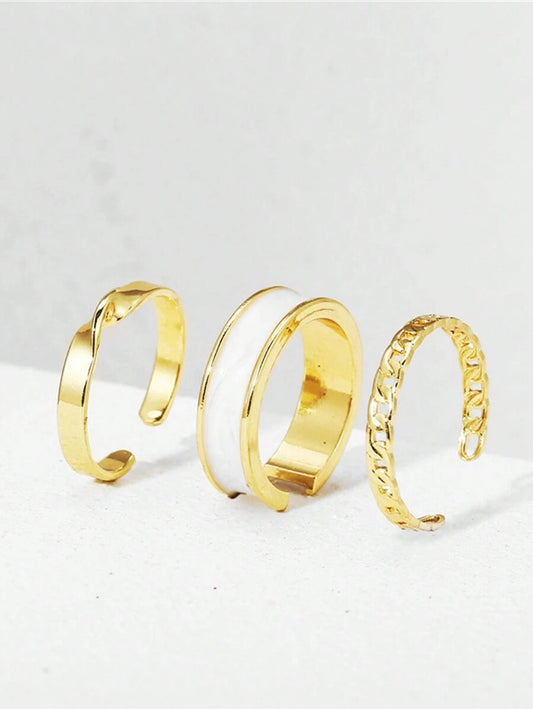 SHEIN طقم ذهبي 3 خواتم بوهيمي مطلي بالمينا