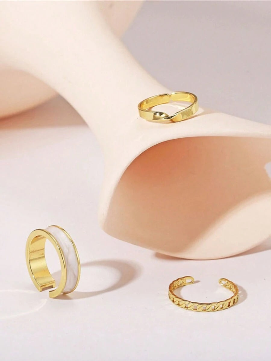 SHEIN طقم ذهبي 3 خواتم بوهيمي مطلي بالمينا