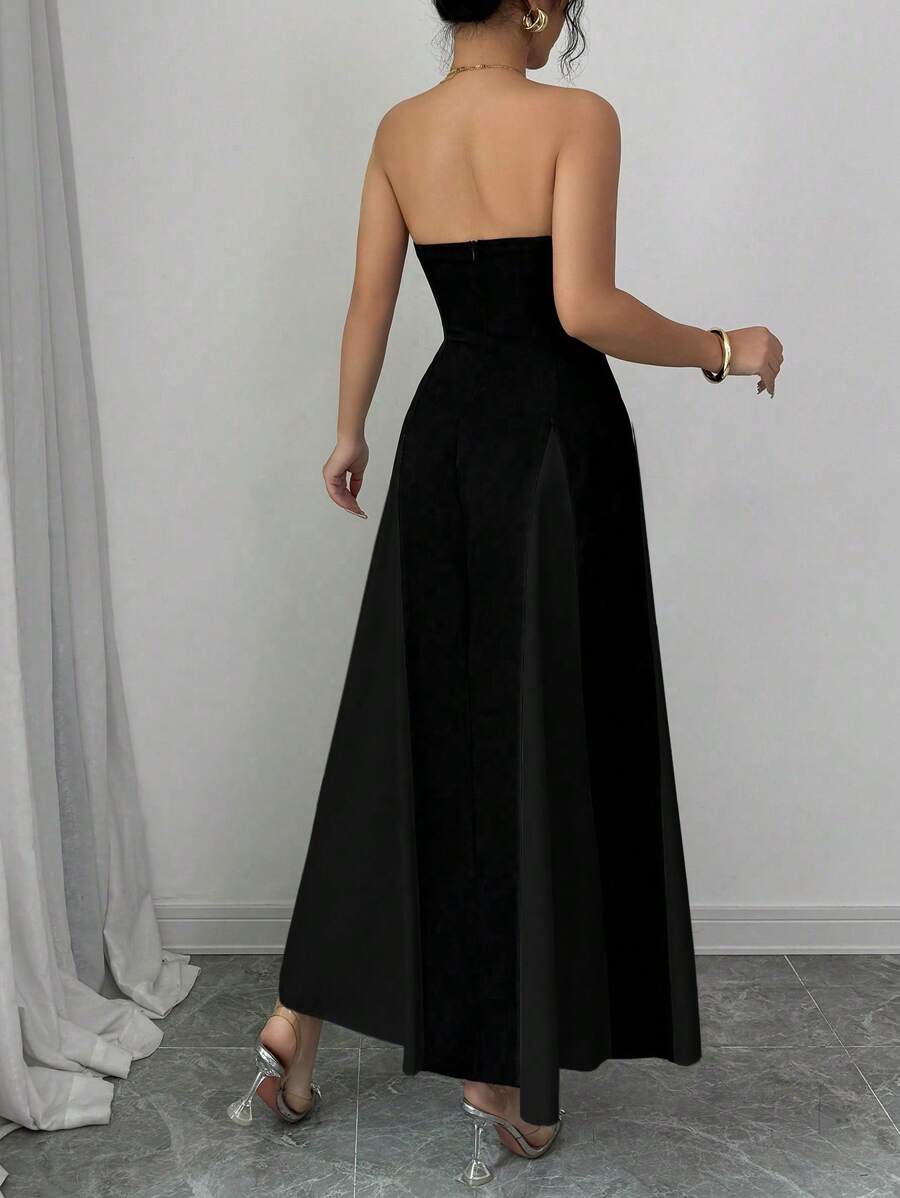 SHEIN Elenzga فستان ماكسي اسود أنبوبي مزخرف بتكتلات