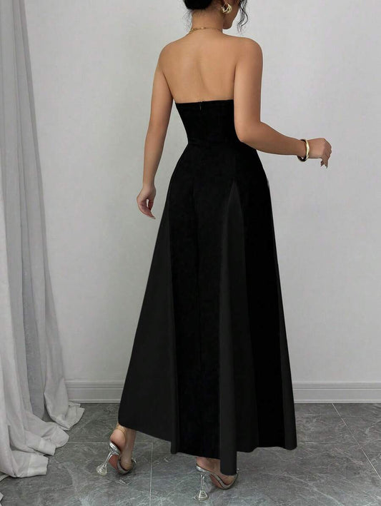 SHEIN Elenzga فستان ماكسي اسود أنبوبي مزخرف بتكتلات