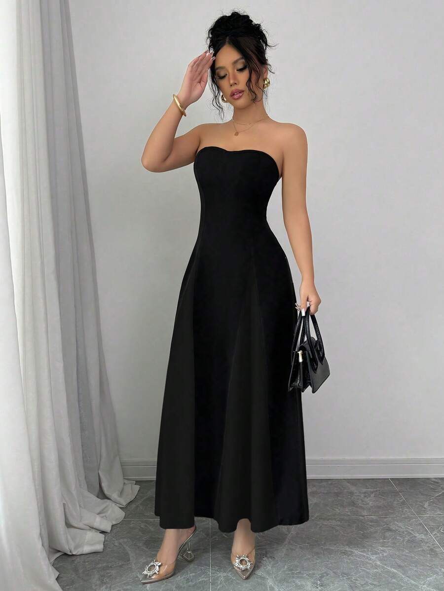 SHEIN Elenzga فستان ماكسي اسود أنبوبي مزخرف بتكتلات