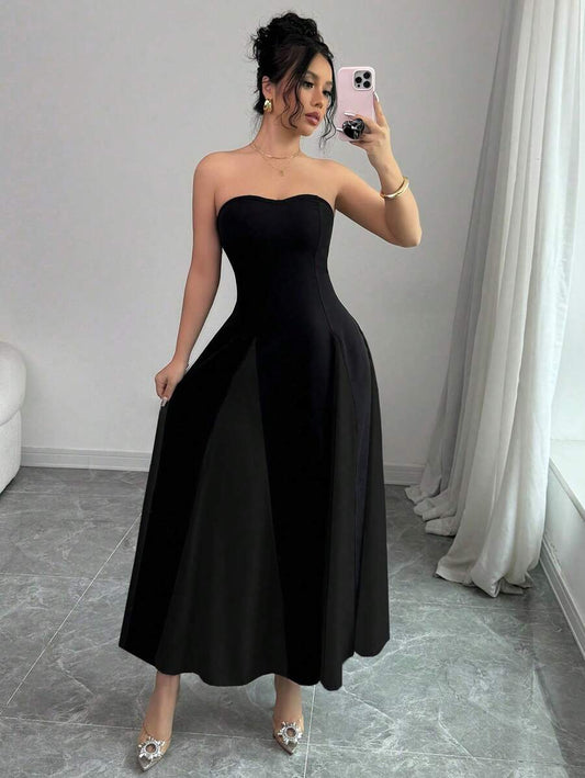 SHEIN Elenzga فستان ماكسي اسود أنبوبي مزخرف بتكتلات