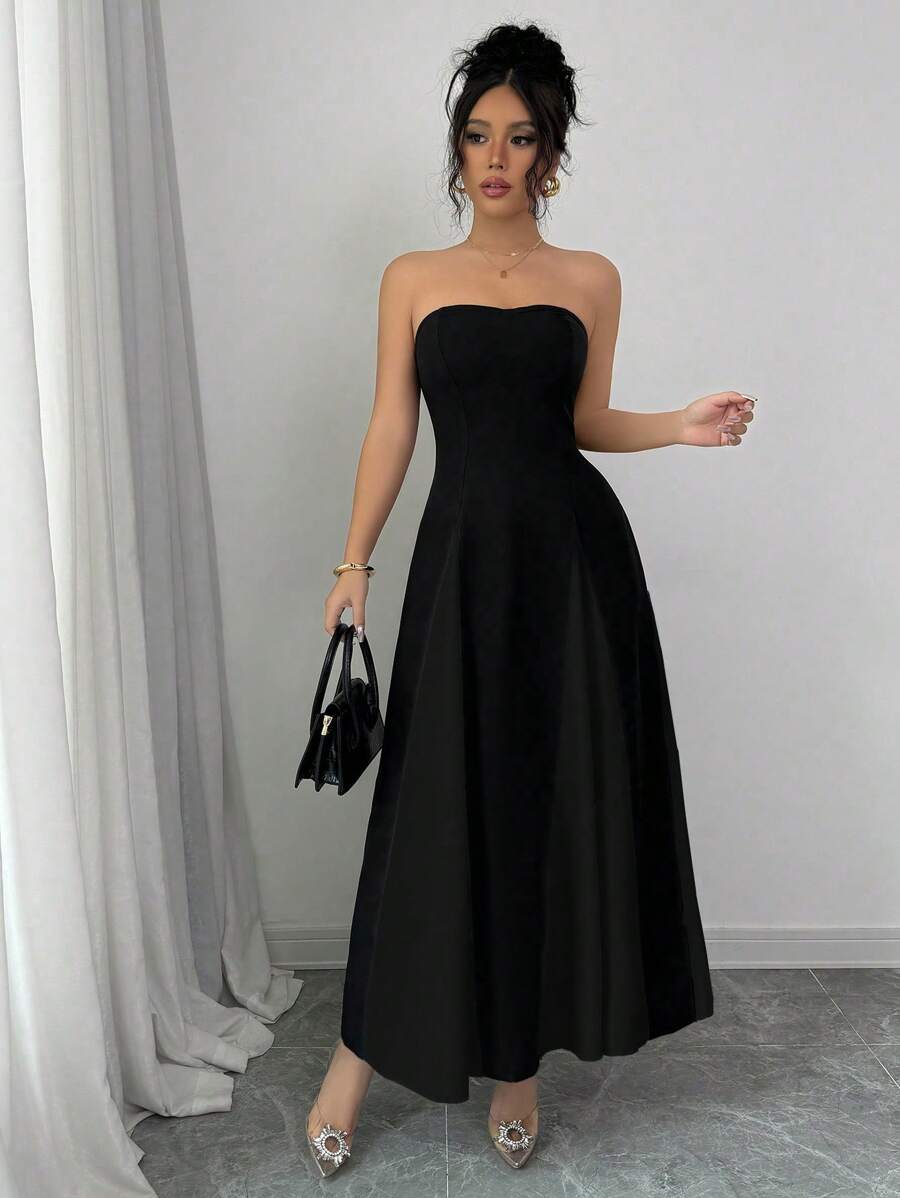 SHEIN Elenzga فستان ماكسي اسود أنبوبي مزخرف بتكتلات