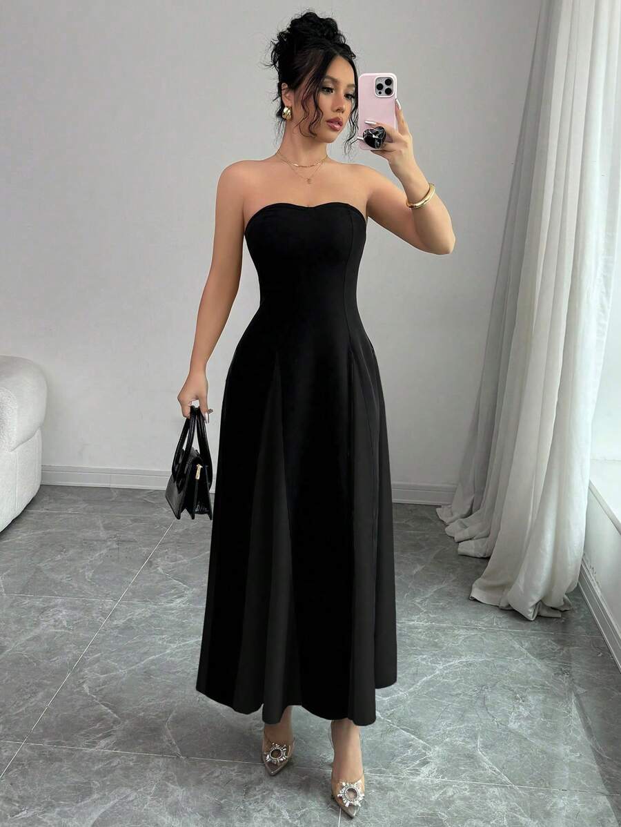 SHEIN Elenzga فستان ماكسي اسود أنبوبي مزخرف بتكتلات