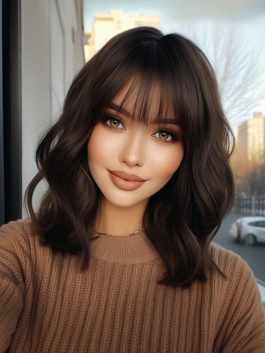 SHEIN باروكة قصيرة مموجة 14 بوصة مع غرة مقاومة للحرارة