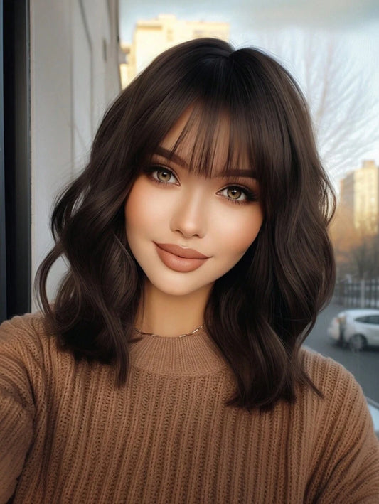 SHEIN باروكة قصيرة مموجة 14 بوصة مع غرة مقاومة للحرارة