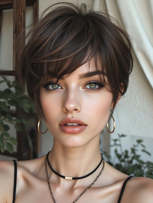 SHEIN باروكة صناعية قصيرة مستقيمة 10 بوصة مع غرة