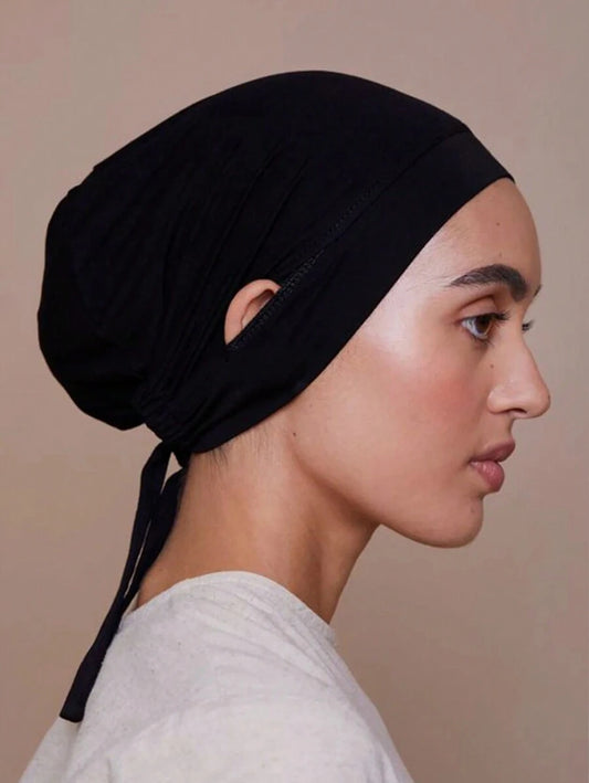 SHEIN غطاء حجاب أسود بعصابة رأس قابلة للتعديل