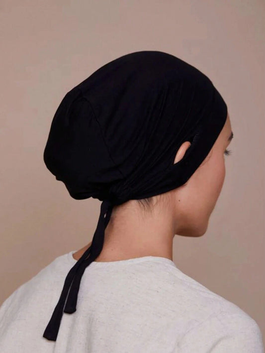 SHEIN غطاء حجاب أسود بعصابة رأس قابلة للتعديل