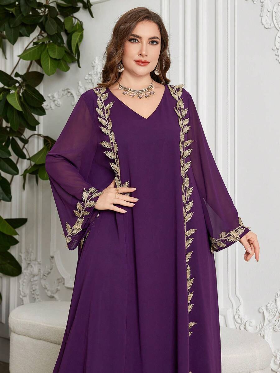 SHEIN Najma CURVE فستان شيفون مطرز بلمسة ذهبية