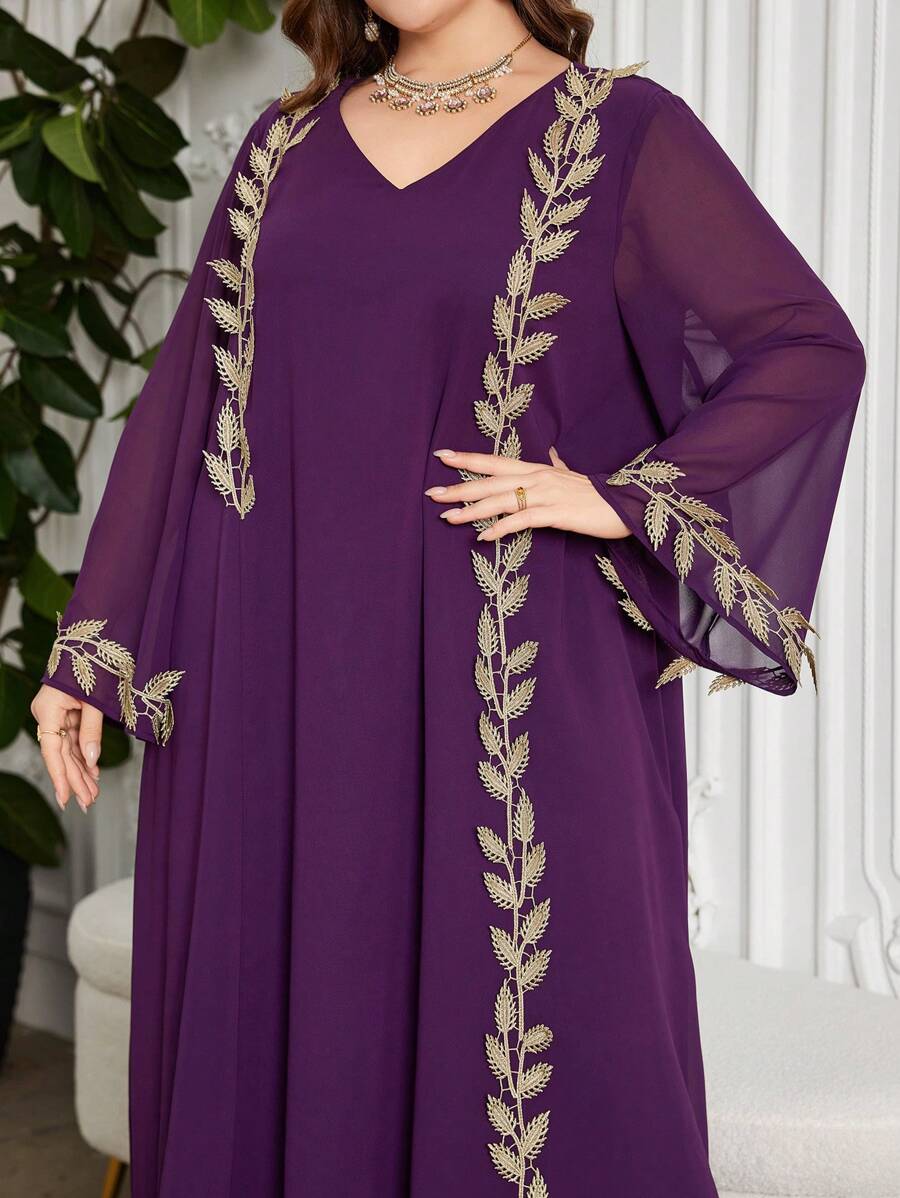 SHEIN Najma CURVE فستان شيفون مطرز بلمسة ذهبية