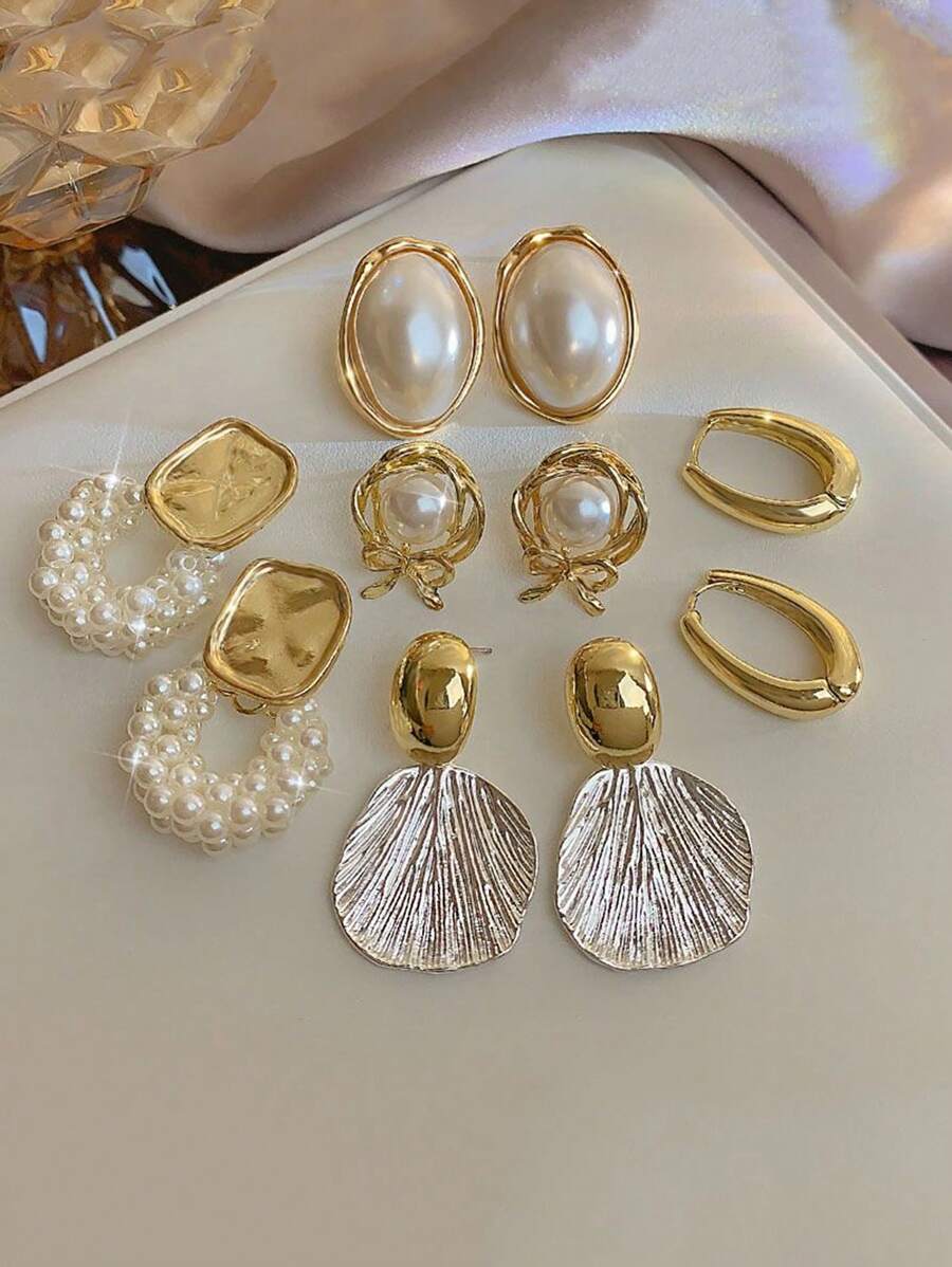 SHEIN مجموعة 5 أزواج أقراط بأشكال متنوعة