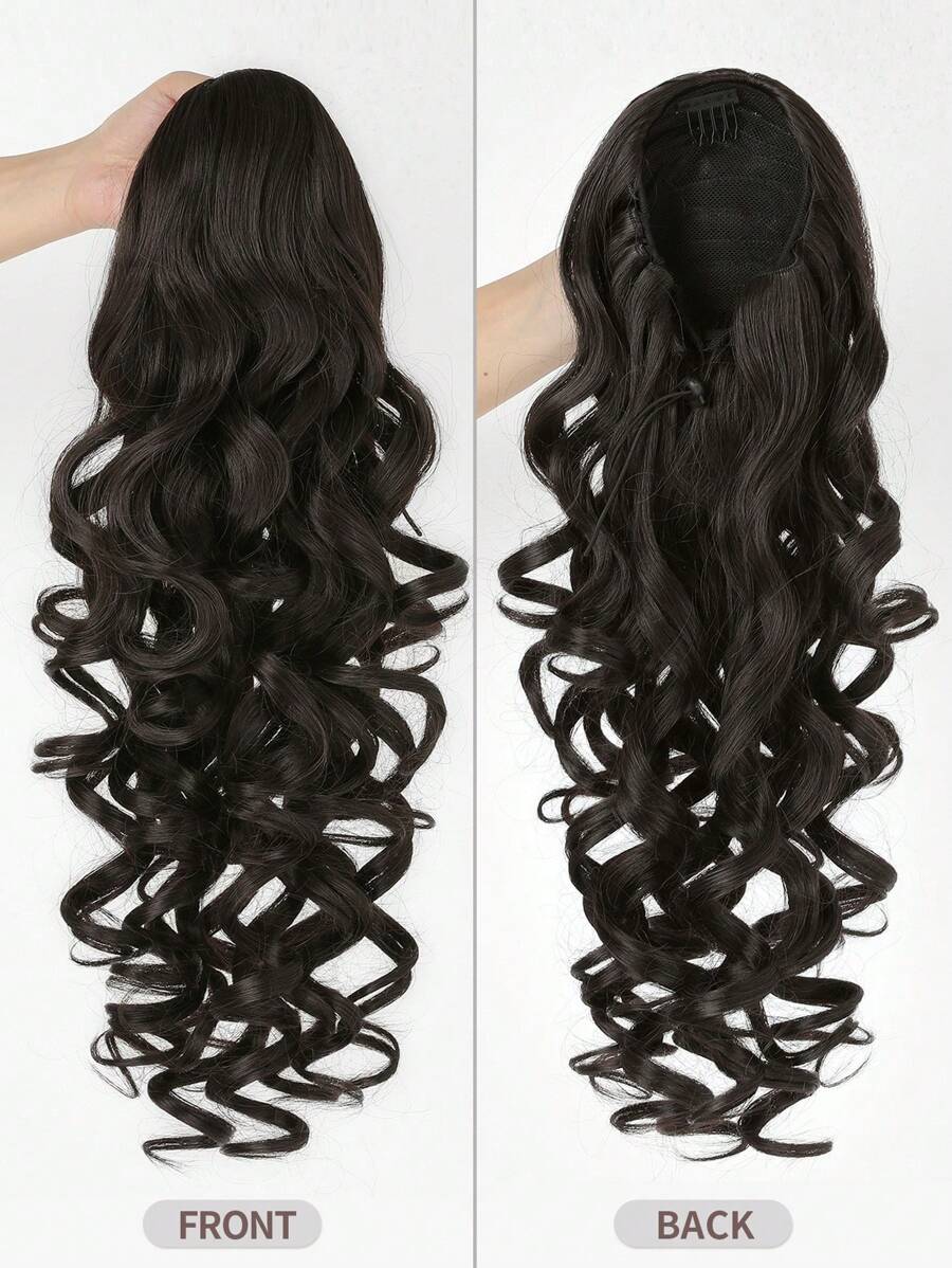 SHEIN باروكة شعر طويل 22 بوصة بلون أسود مموج بمشبك وسحاب