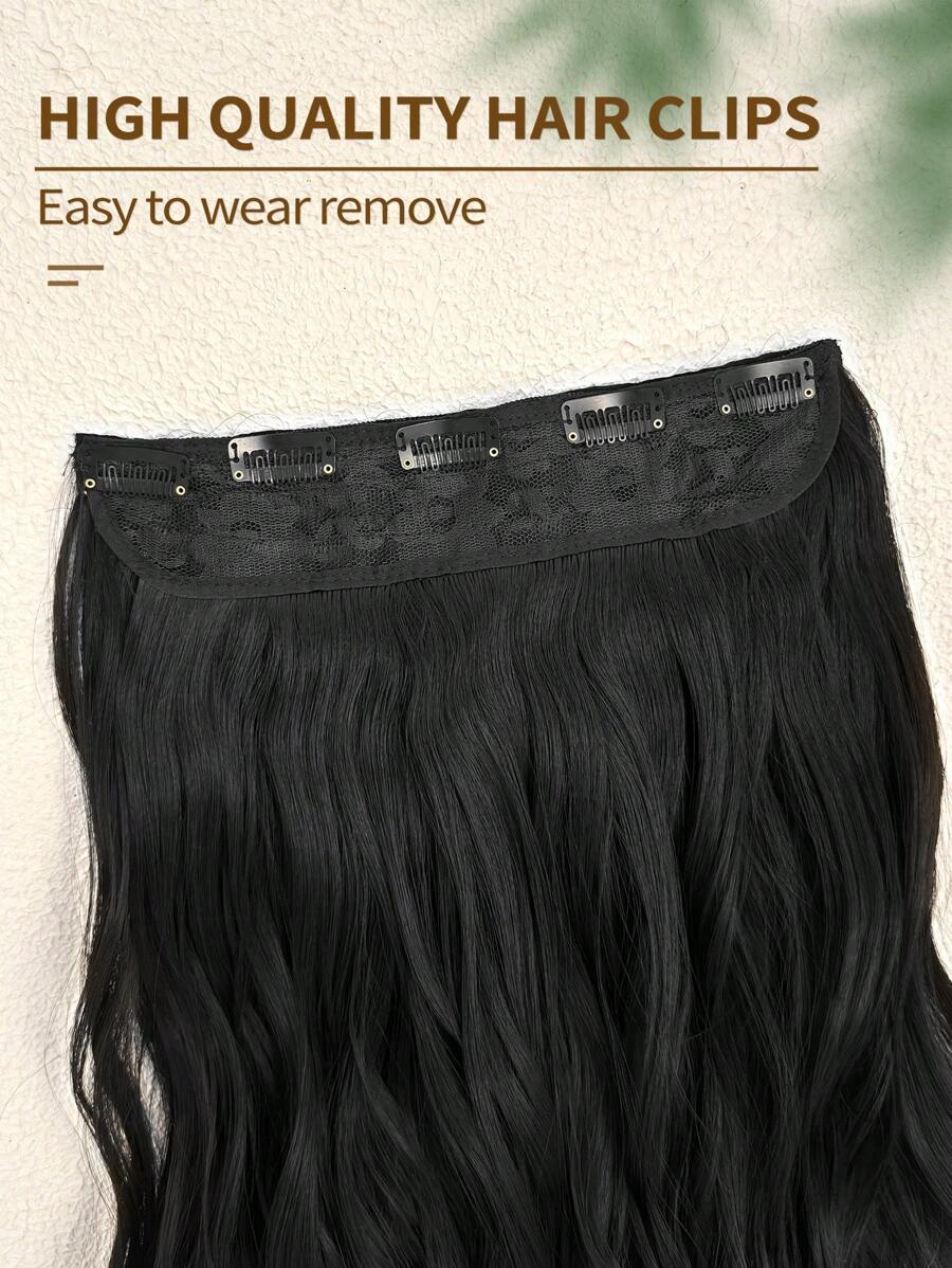 SHEIN إكستنشن شعر اصطناعي مموج طويل 20 بوصة أسود بمشبك