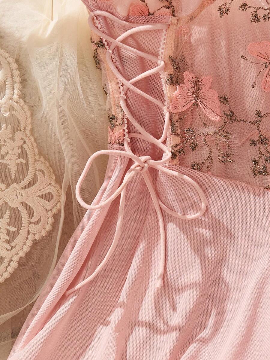 SHEIN X Garcia Sisters SilkySpell جمبسوت شبكي مطرز بفراشات