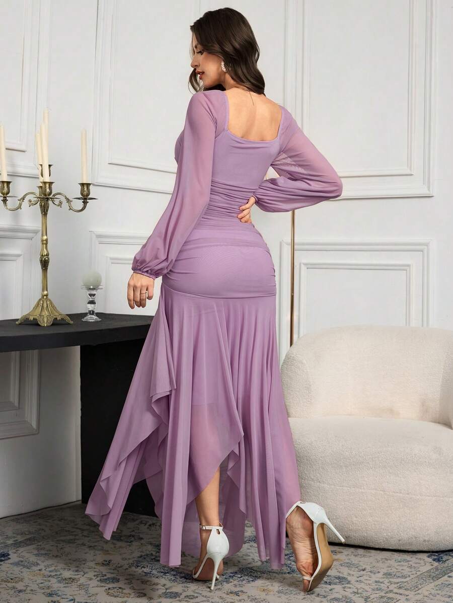 SHEIN Modelyn فستان ارجواني كاجوال طويل مع قصاصات شبكية