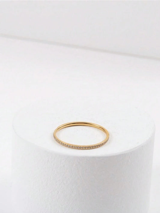 SHEIN خاتم من الفولاذ المقاوم للصدأ مزين بزركونيا بيضاء بسيطة