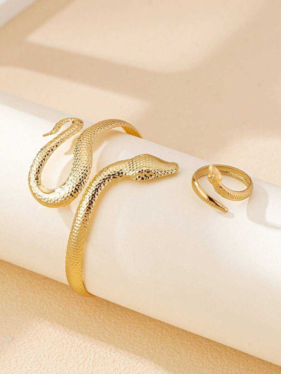 SHEIN مجموعة مجوهرات أساور وخواتم ثعبان