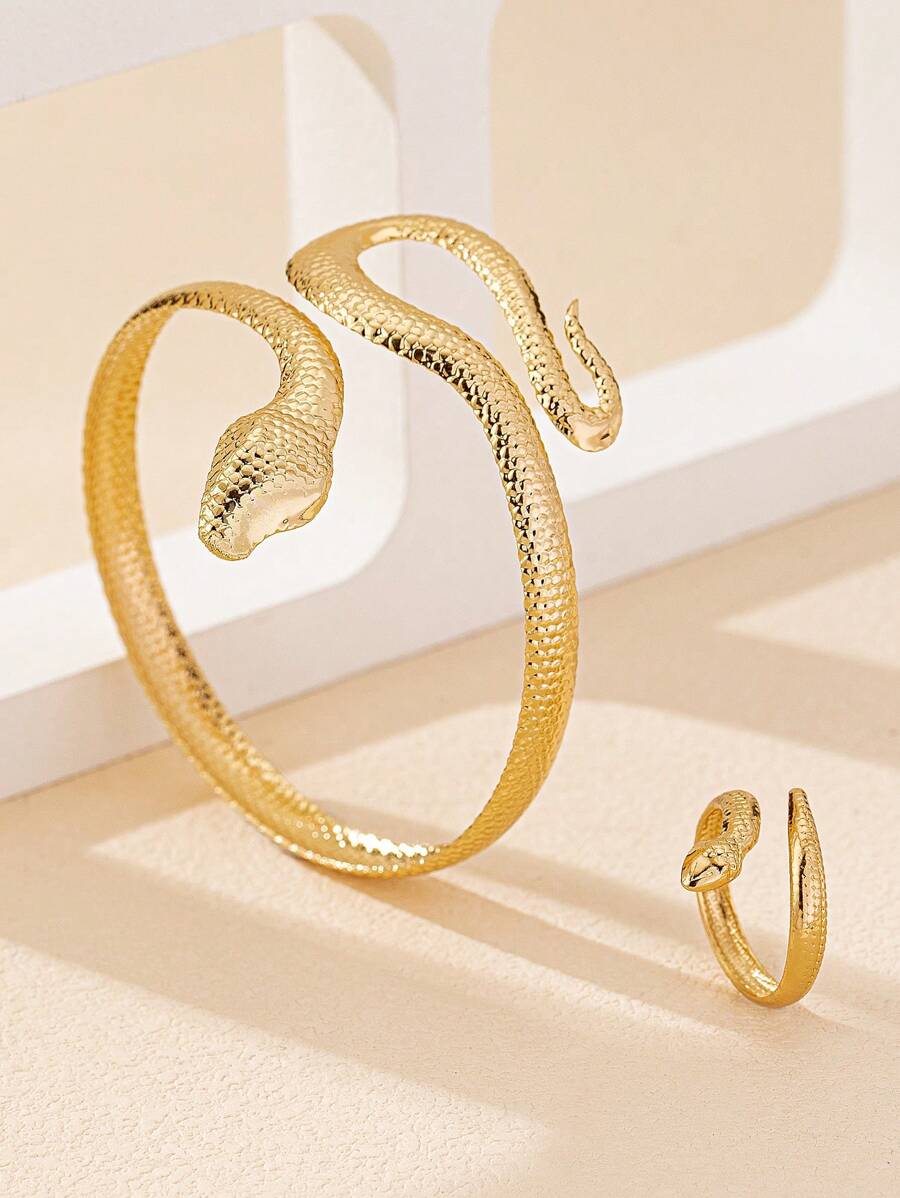 SHEIN مجموعة مجوهرات أساور وخواتم ثعبان