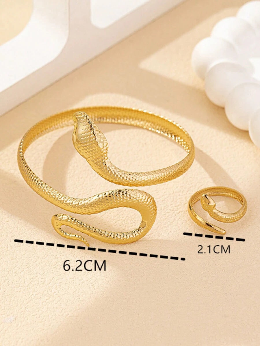 SHEIN مجموعة مجوهرات أساور وخواتم ثعبان