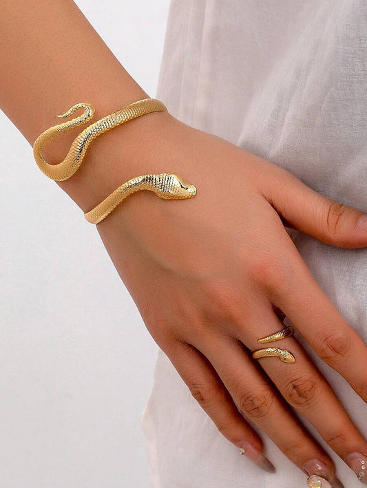 SHEIN مجموعة مجوهرات أساور وخواتم ثعبان