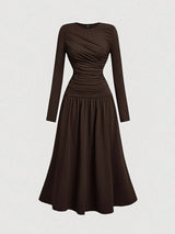 SHEIN MOD فستان بني مكرمش كاجوال