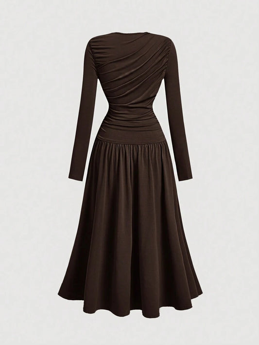 SHEIN MOD فستان بني مكرمش كاجوال