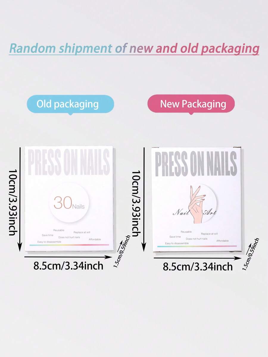 SHEIN طقم أظافر 30 قطعة ضغط لوزية طويلة بيج ووردي فاتح مع جل