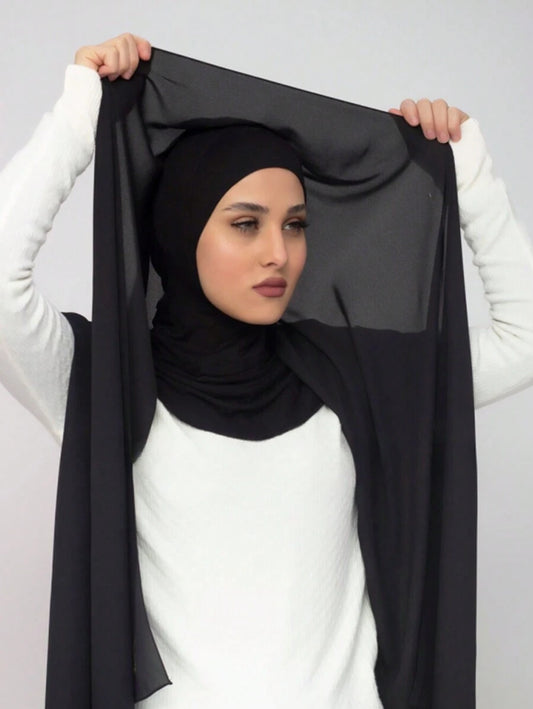 SHEIN وشاح نسائي كلاسيكي من الشيفون والمودال بلون أسود