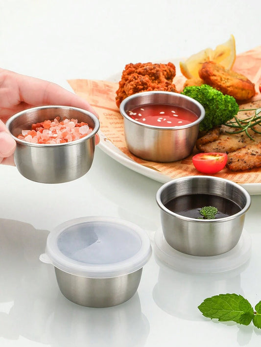 SHEIN وعاء صلصة ستانلس ستيل 1.6 أونصة مع غطاء شفاف