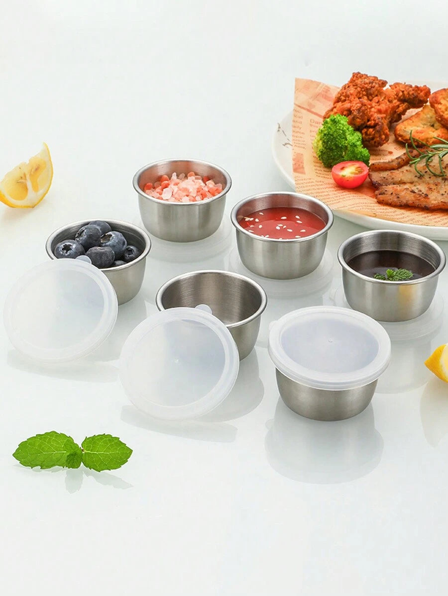 SHEIN وعاء صلصة ستانلس ستيل 1.6 أونصة مع غطاء شفاف