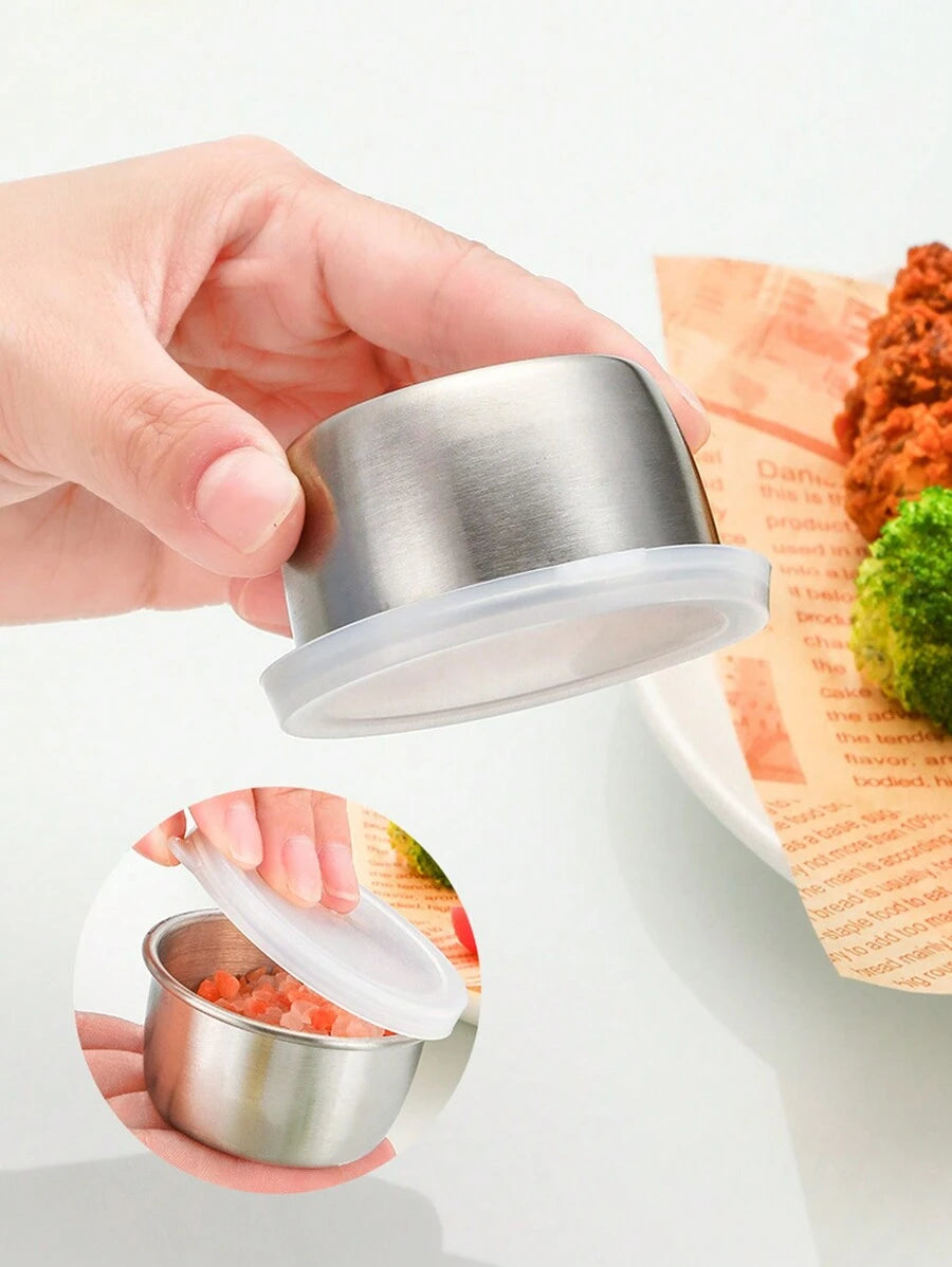 SHEIN وعاء صلصة ستانلس ستيل 1.6 أونصة مع غطاء شفاف