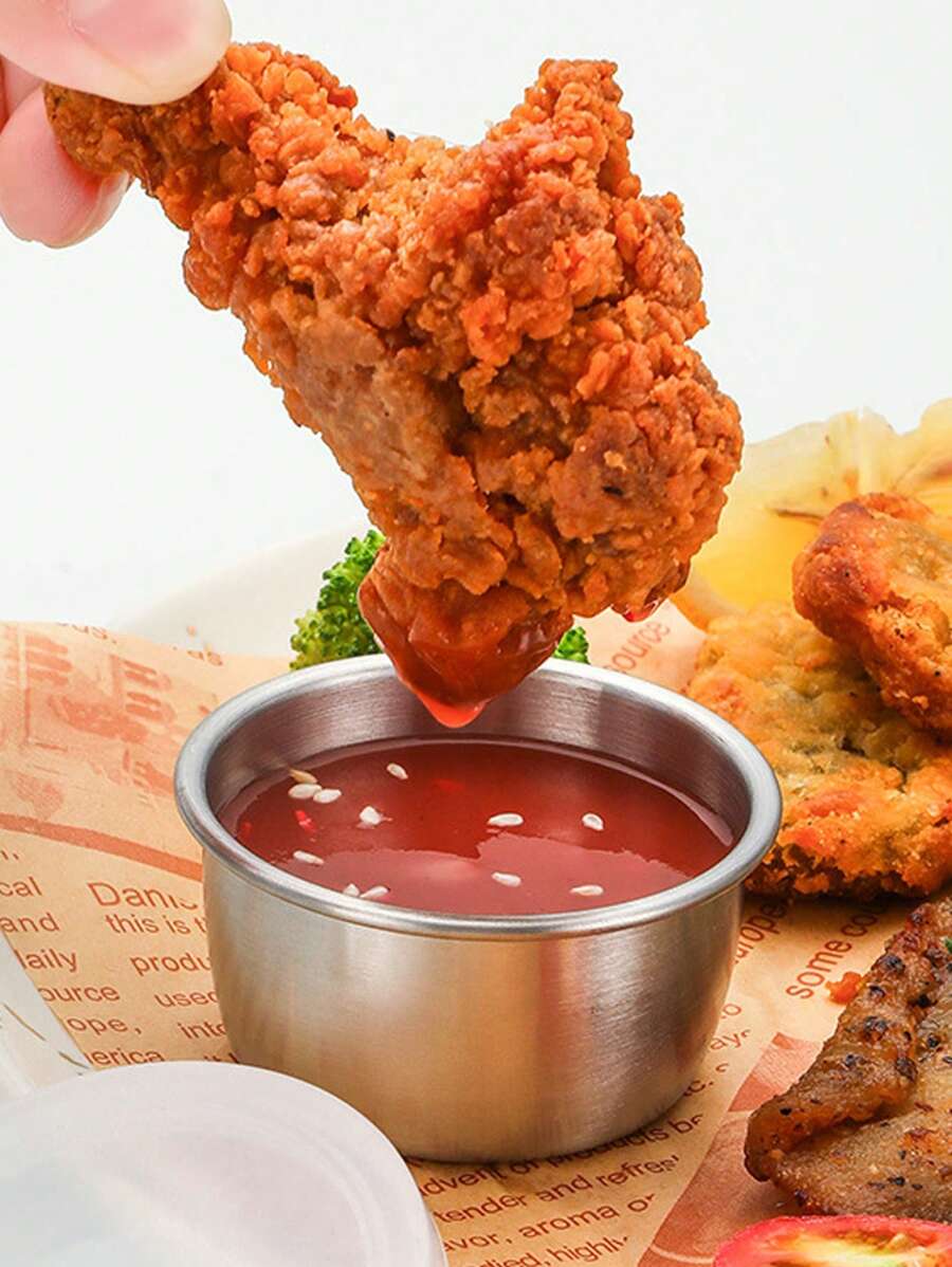 SHEIN وعاء صلصة ستانلس ستيل 1.6 أونصة مع غطاء شفاف