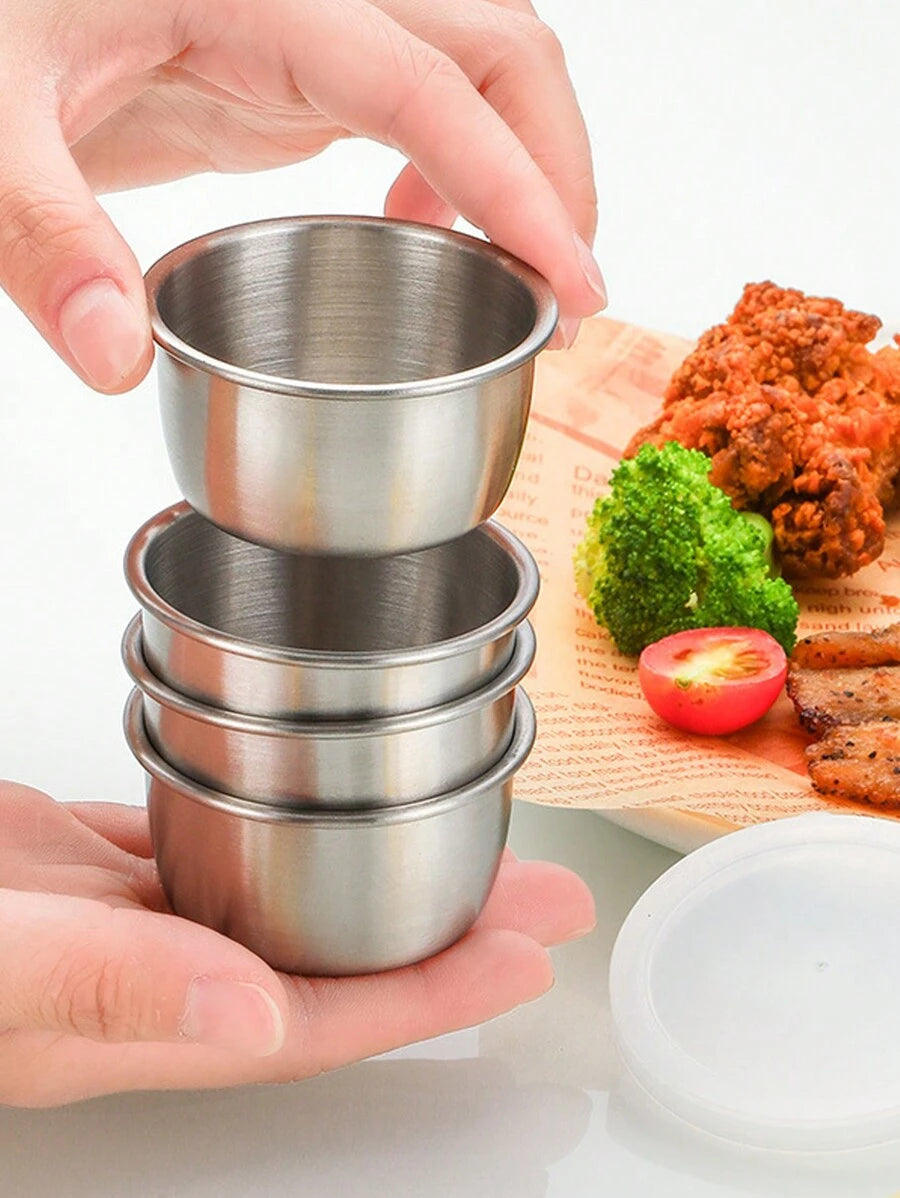 SHEIN وعاء صلصة ستانلس ستيل 1.6 أونصة مع غطاء شفاف