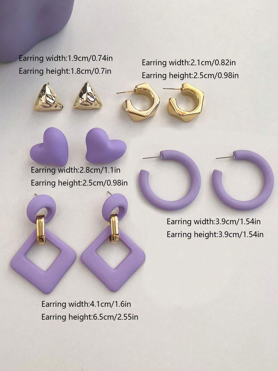 SHEIN مجموعة أقراط 5 قطع قلب معلقة