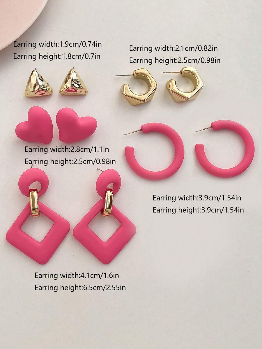 SHEIN مجموعة أقراط 5 قطع قلب معلقة