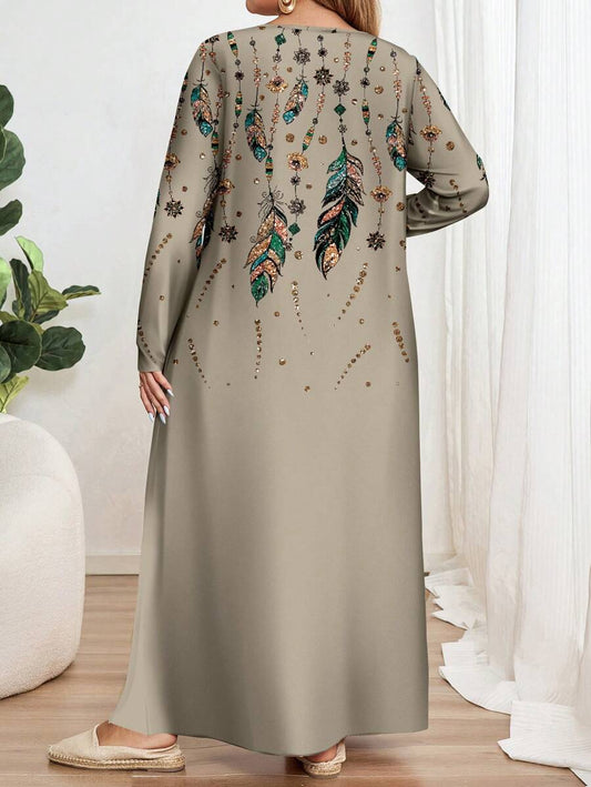 SHEIN EMERY ROSE فستان ماكسي بطبعة كاملة وياقة مستديرة بمقاسات كبيرة